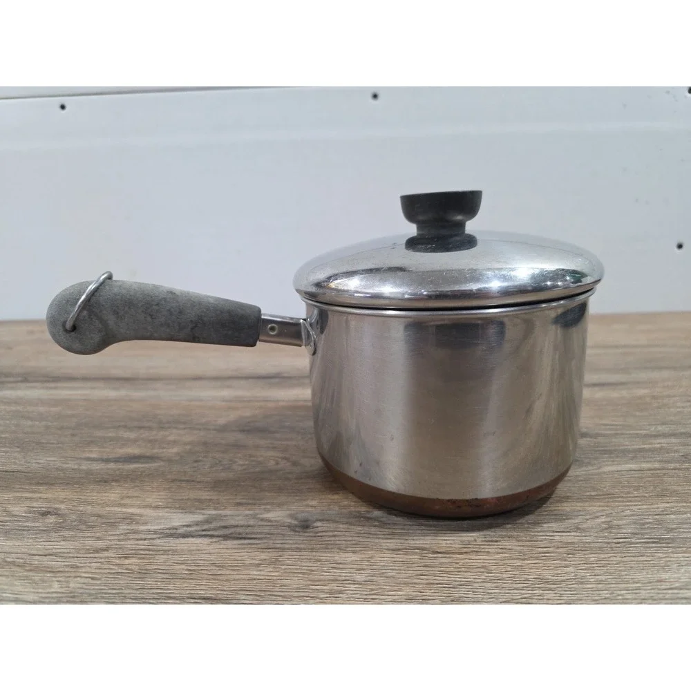 Vintage Revere Ware 2 Qt Copper Bottom Saucepan USA Stainless Steel With Lid